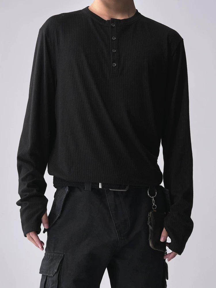 SOUTHFISH Casual Henry Neck Stretch Long Sleeve