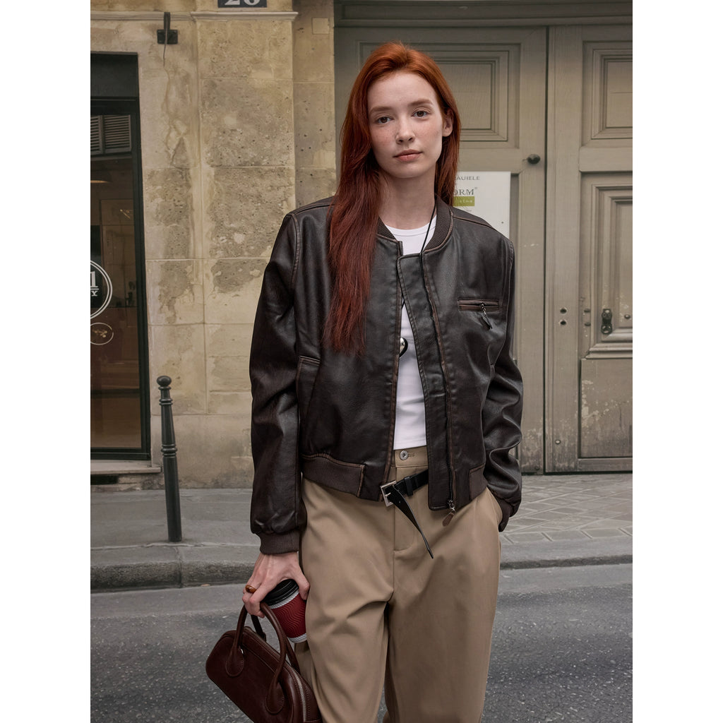 MADWITCH Vintage Made Old U Leather Jacket