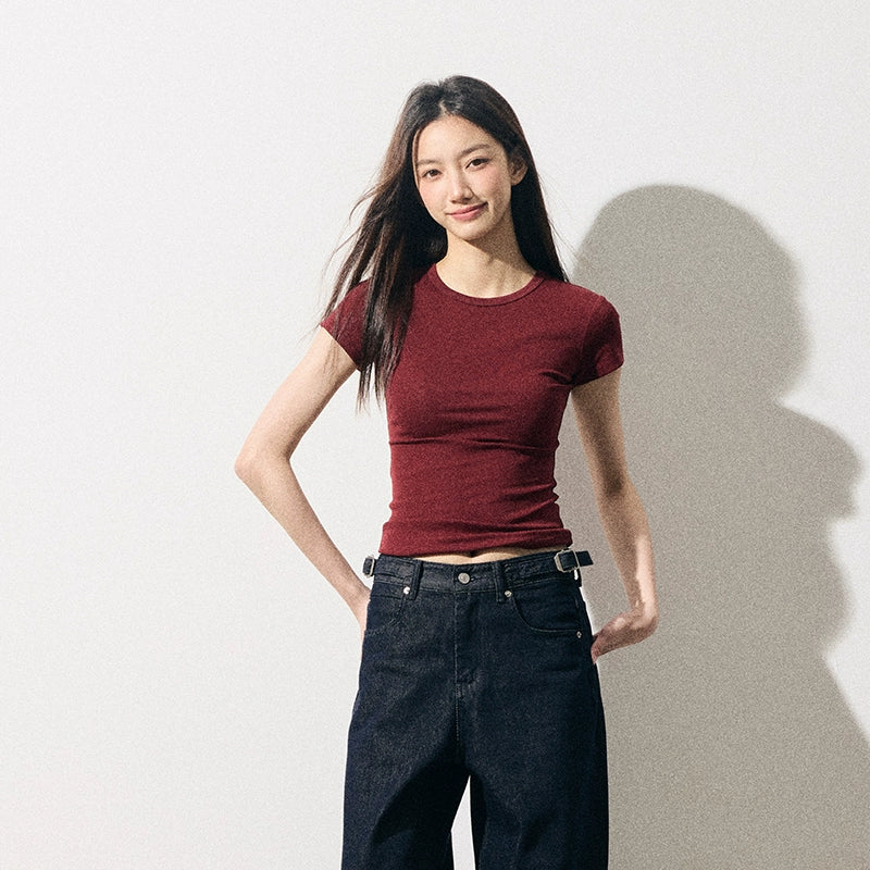 RPB BRAND Simple Fashion Front Shoulder Slim Waist Tee