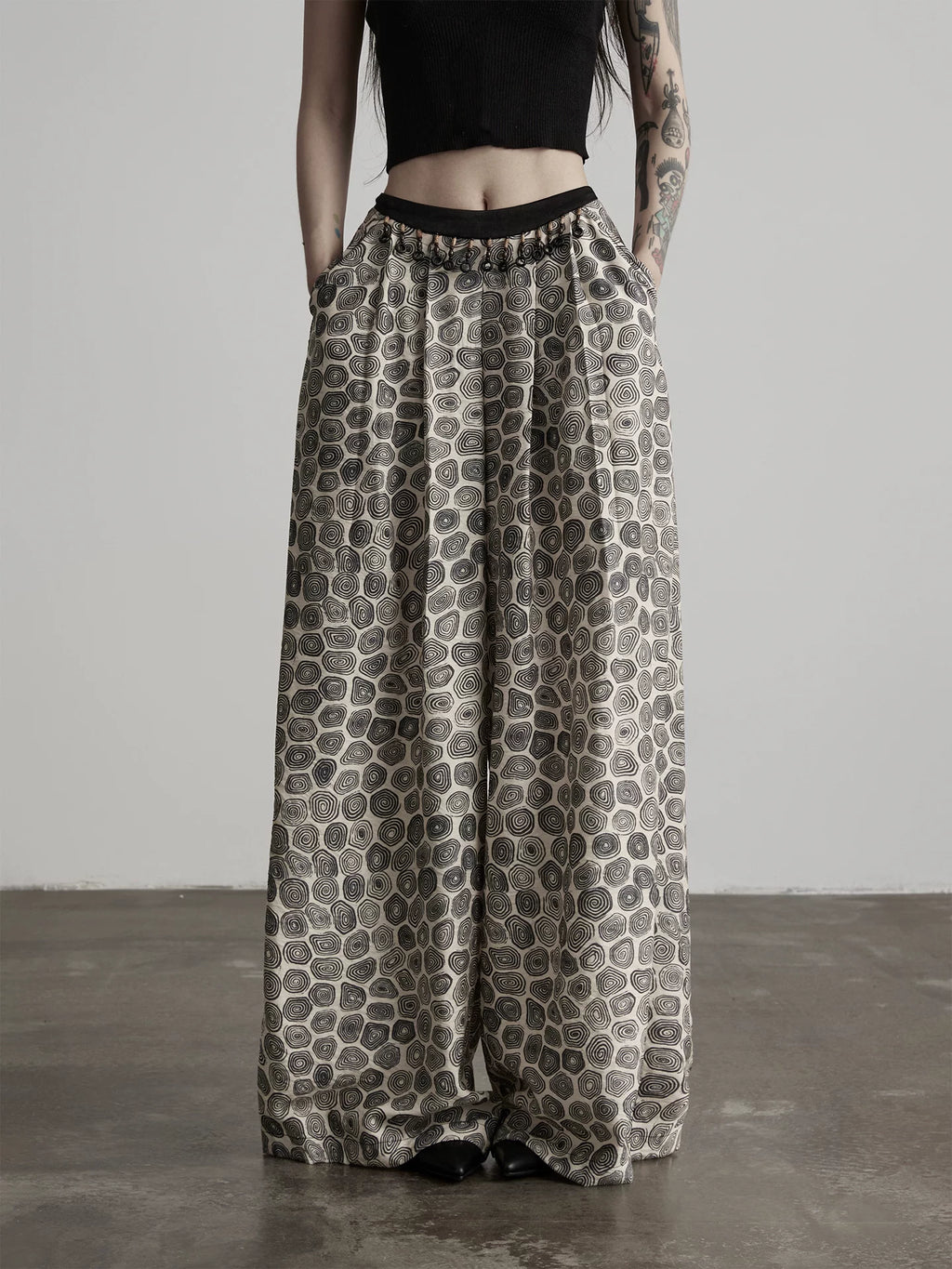 INDULGE Beaded Full Print Straight Wide-leg Thin Trousers