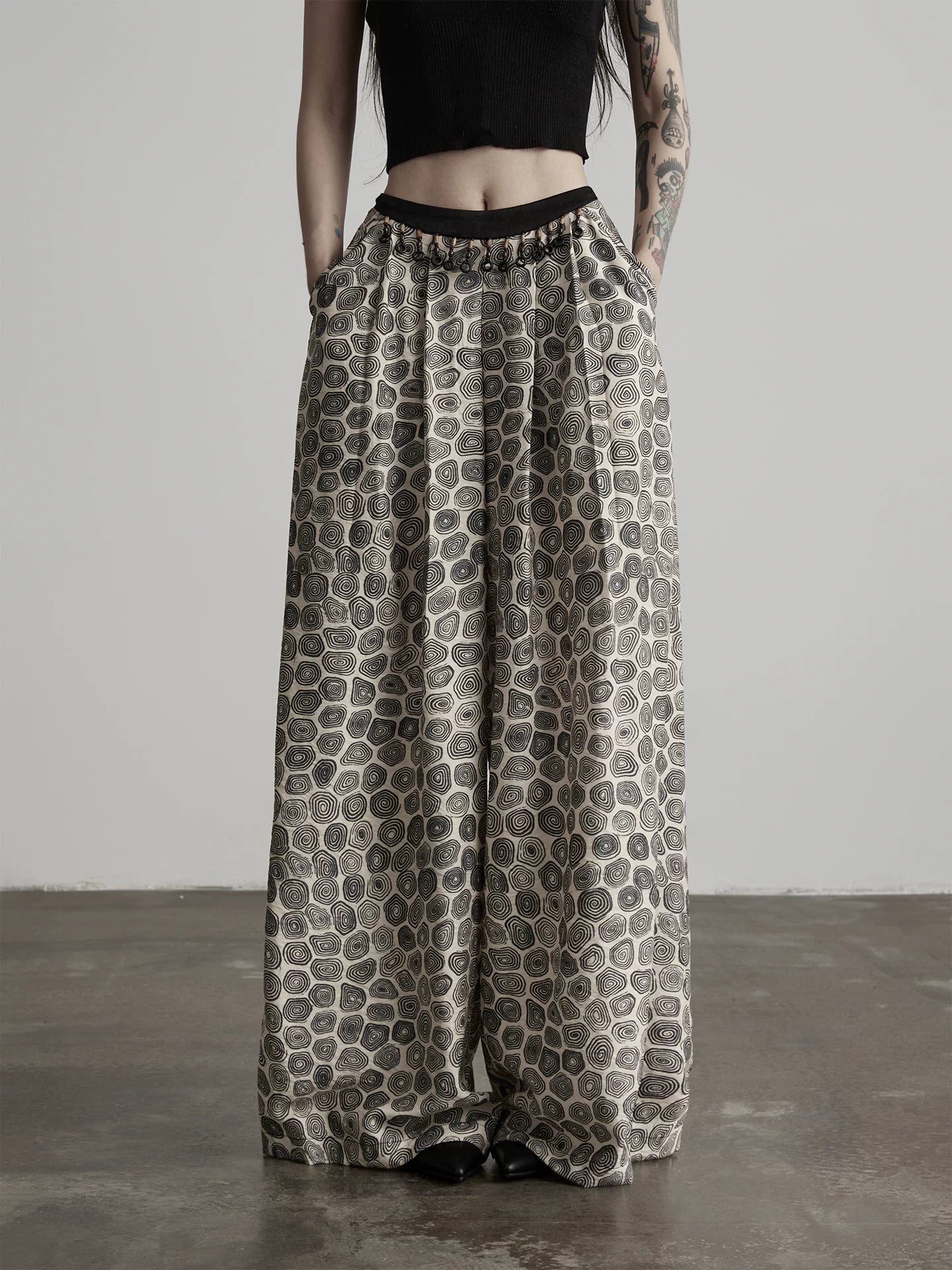 INDULGE Beaded Full Print Straight Wide-leg Thin Trousers