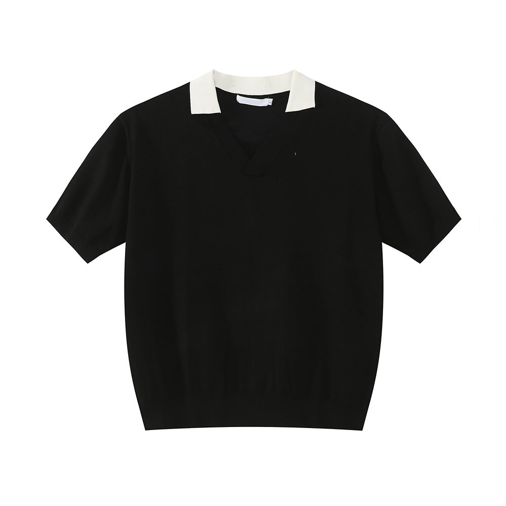 MTLCLOTHES Simple V-neck Knitted Polo Shirt