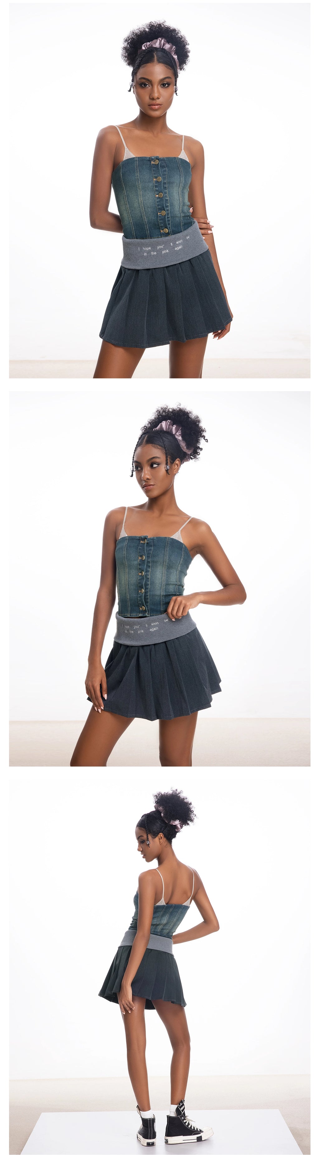 ABMY Fishbone Lace Stitching Denim Sling