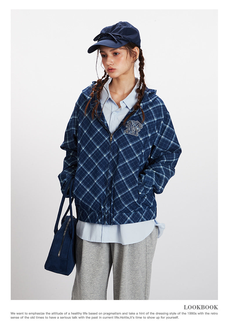 Nariele Plaid Hooded Cardigan Long Sleeve Sweater