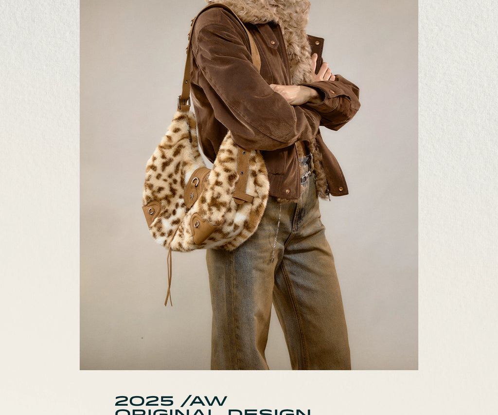JACD Leopard Print Plush Shoulder Messenger Bag