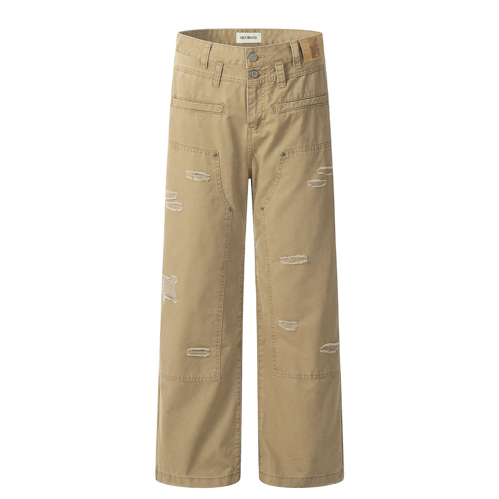 11KN irregular ripped Loose straight pants