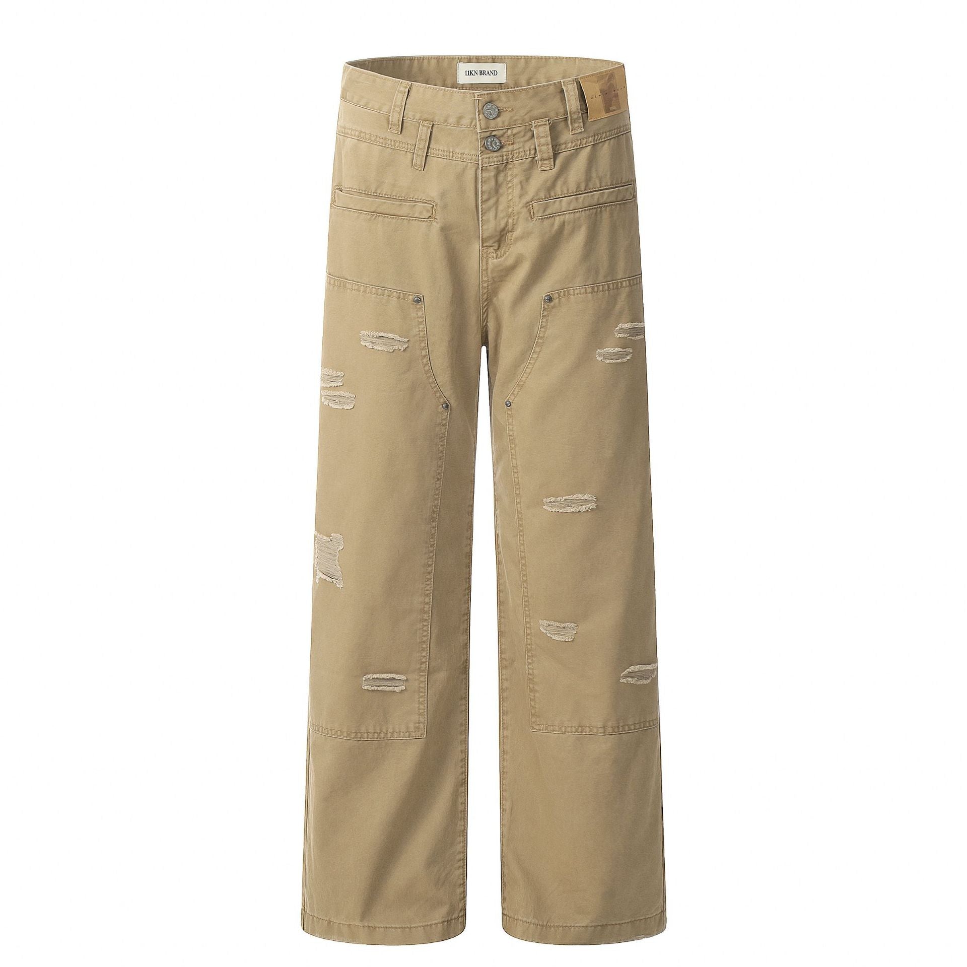 11KN irregular ripped Loose straight pants