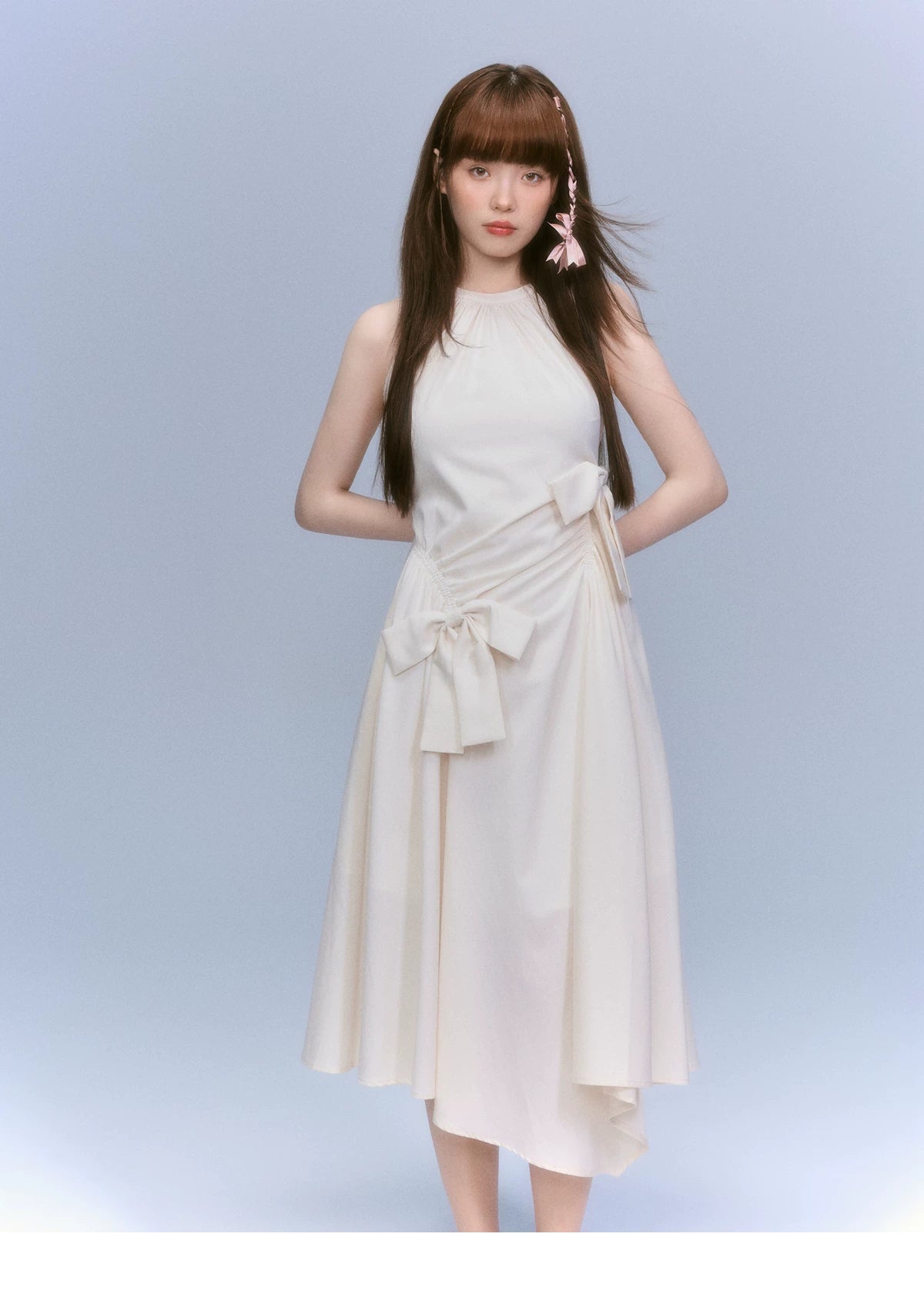 LOST FOREST Sleeveless Slim-fitting Bow Asymmetrical Dress