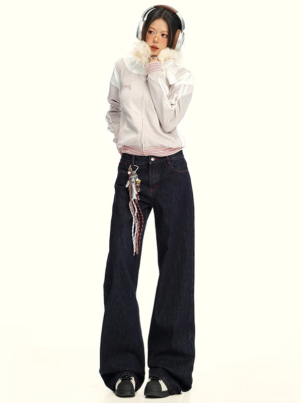 KPSR Contrasting Color Loose and Thin Drape Jeans