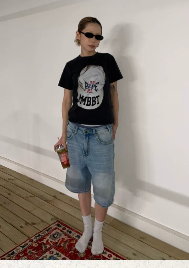 MMBBT Fun Baseball Cap Print Crew Neck Tee