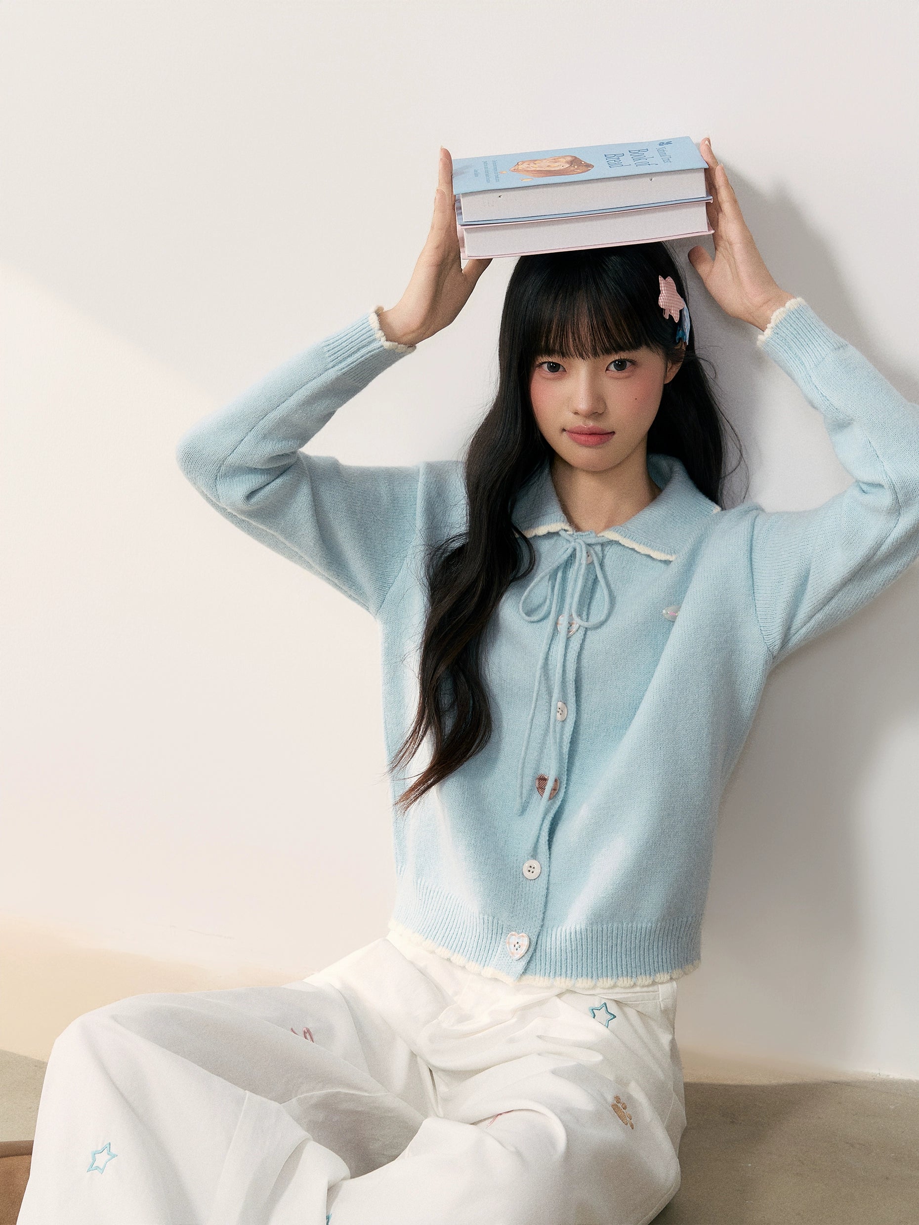 Umoumo Casual Contrasting Splicing Small Lace Lapel Sweater Cardigan