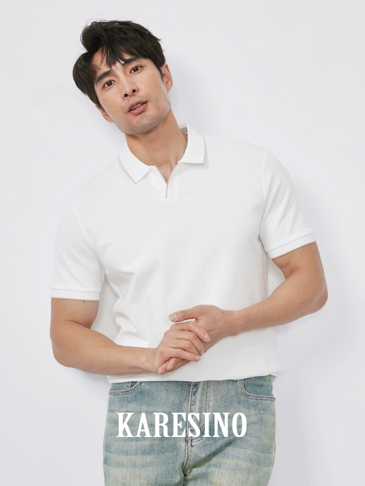 KARESINO Breathable Business Lapel Contrasting Polo Shirt
