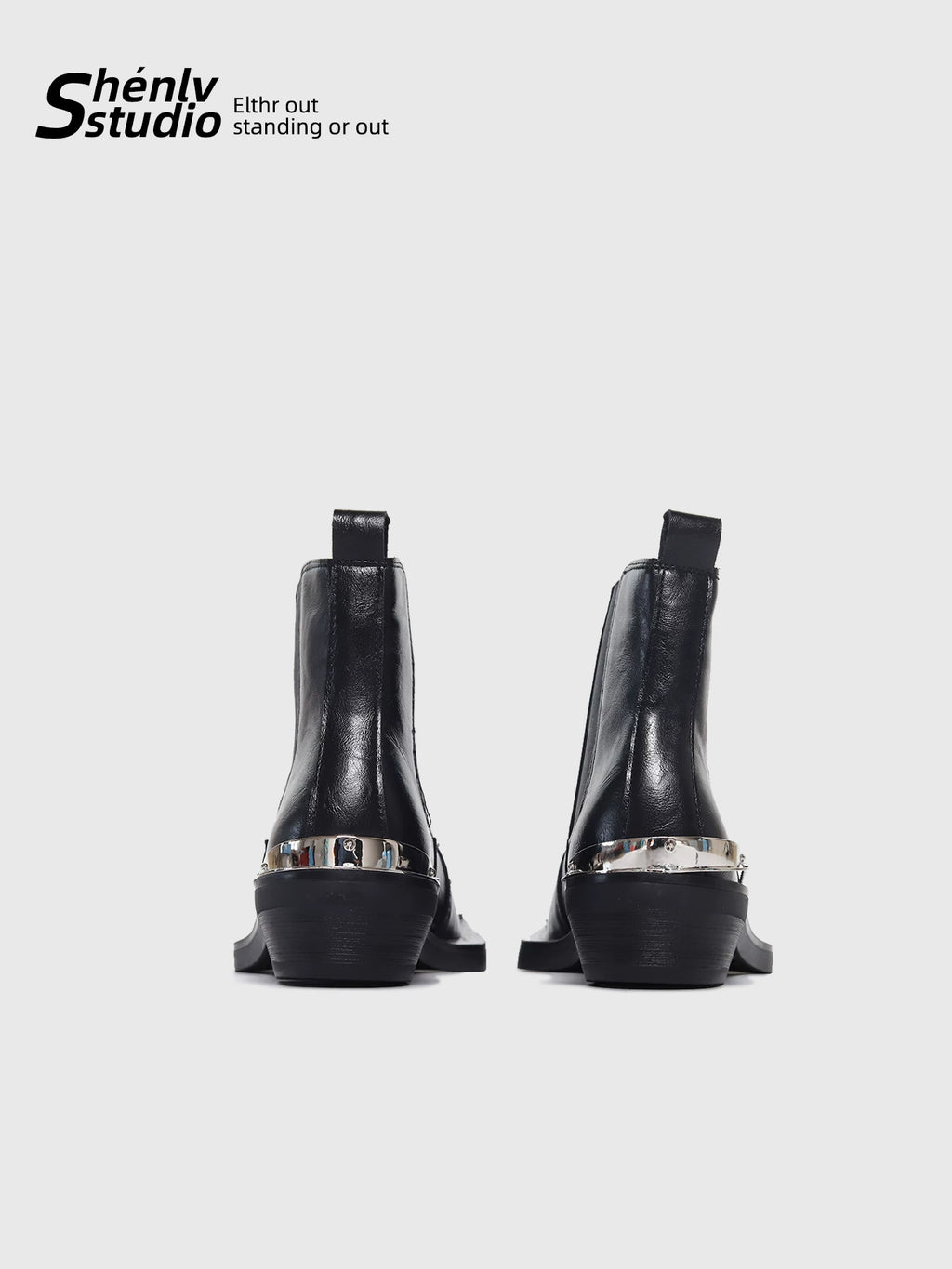 SHENLV STUDIO Personalized High-heeled Short Boots Leather Shoes
