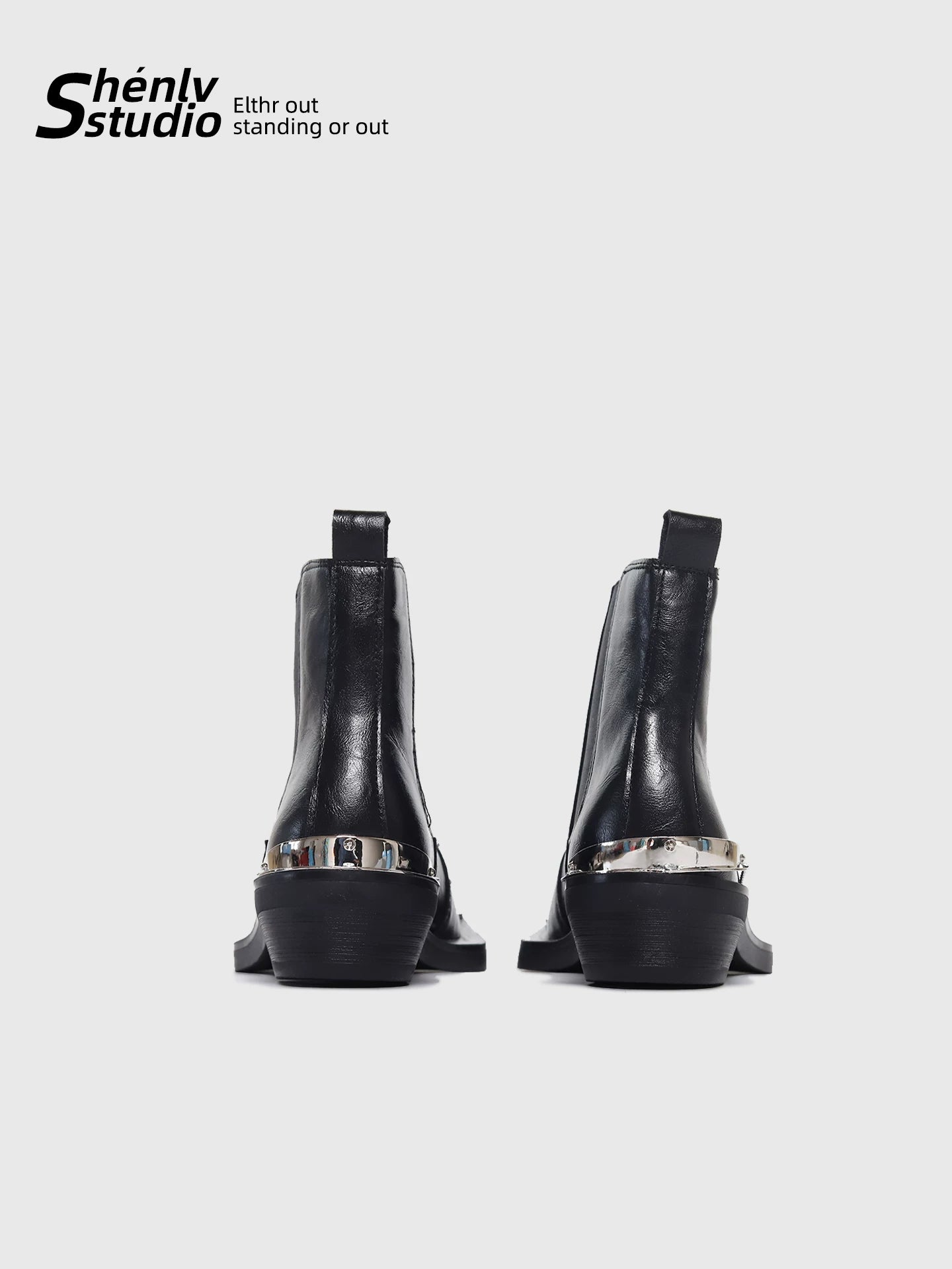 SHENLV STUDIO Personalized High-heeled Short Boots Leather Shoes