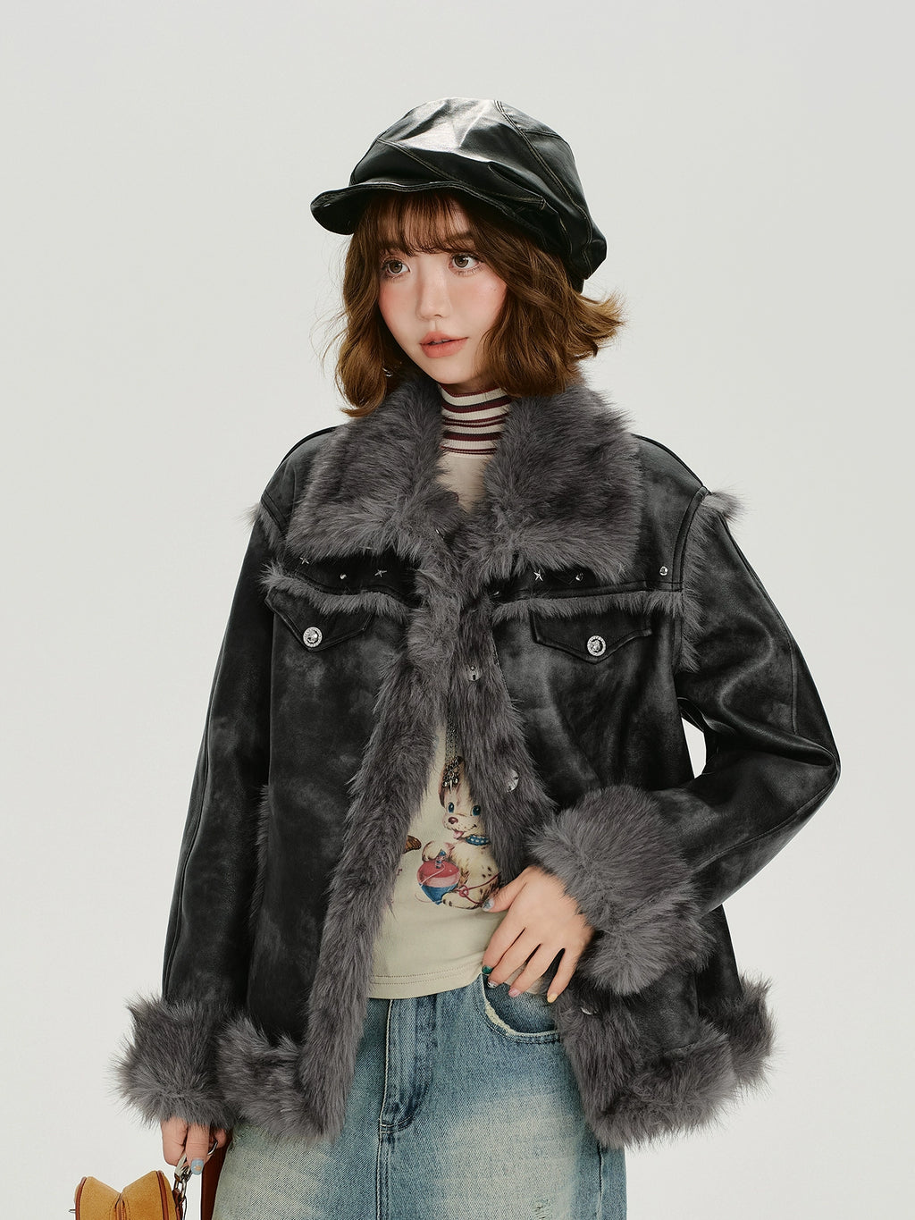 Girlyhalo Vintage Smudged Fur All-in-one Jacket