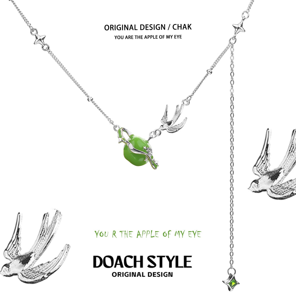 DOACH 925 Sterling Silver Apple Bird Necklace