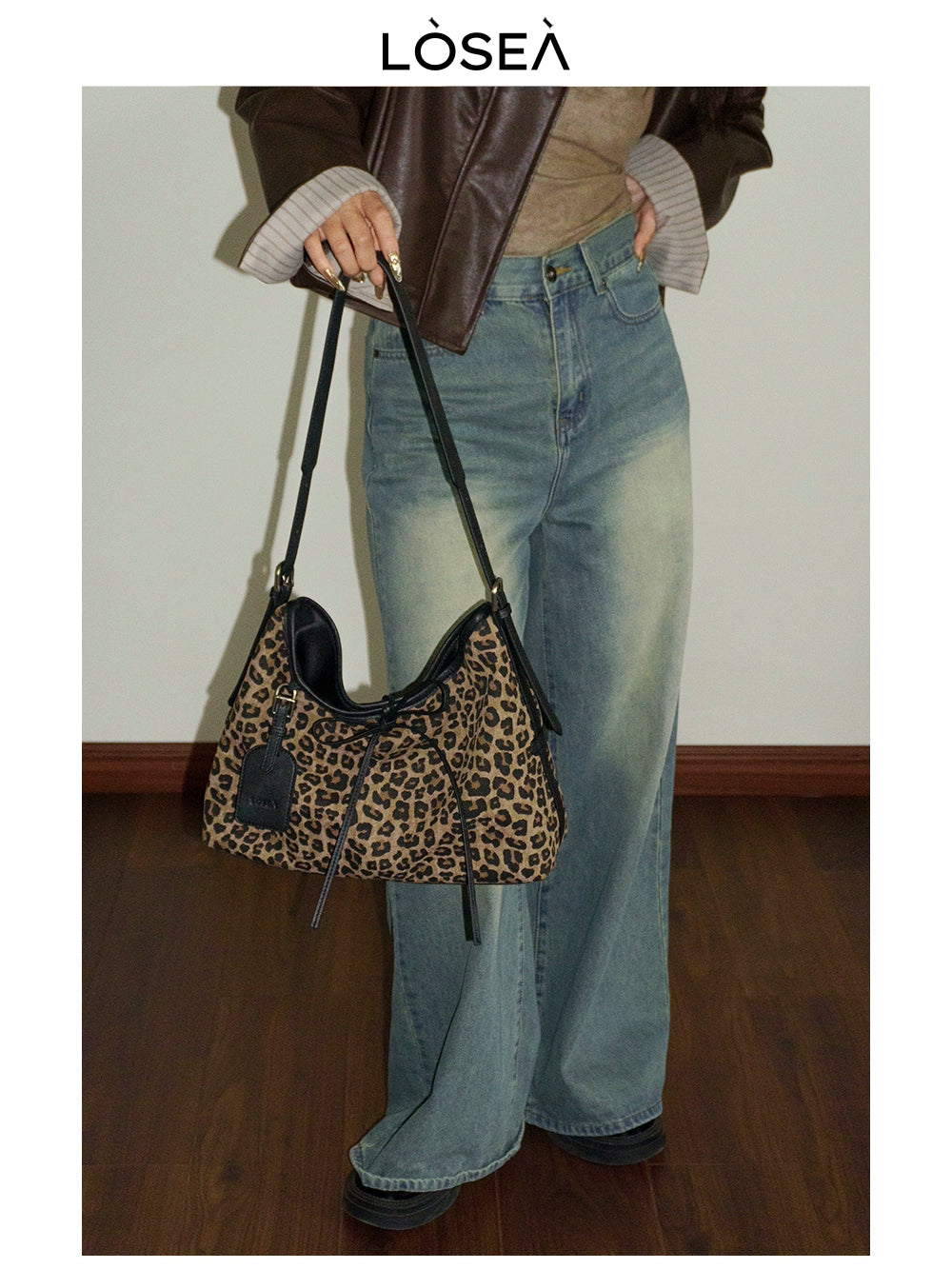 LOSEA Leopard Print Vintage Crossbody Bag