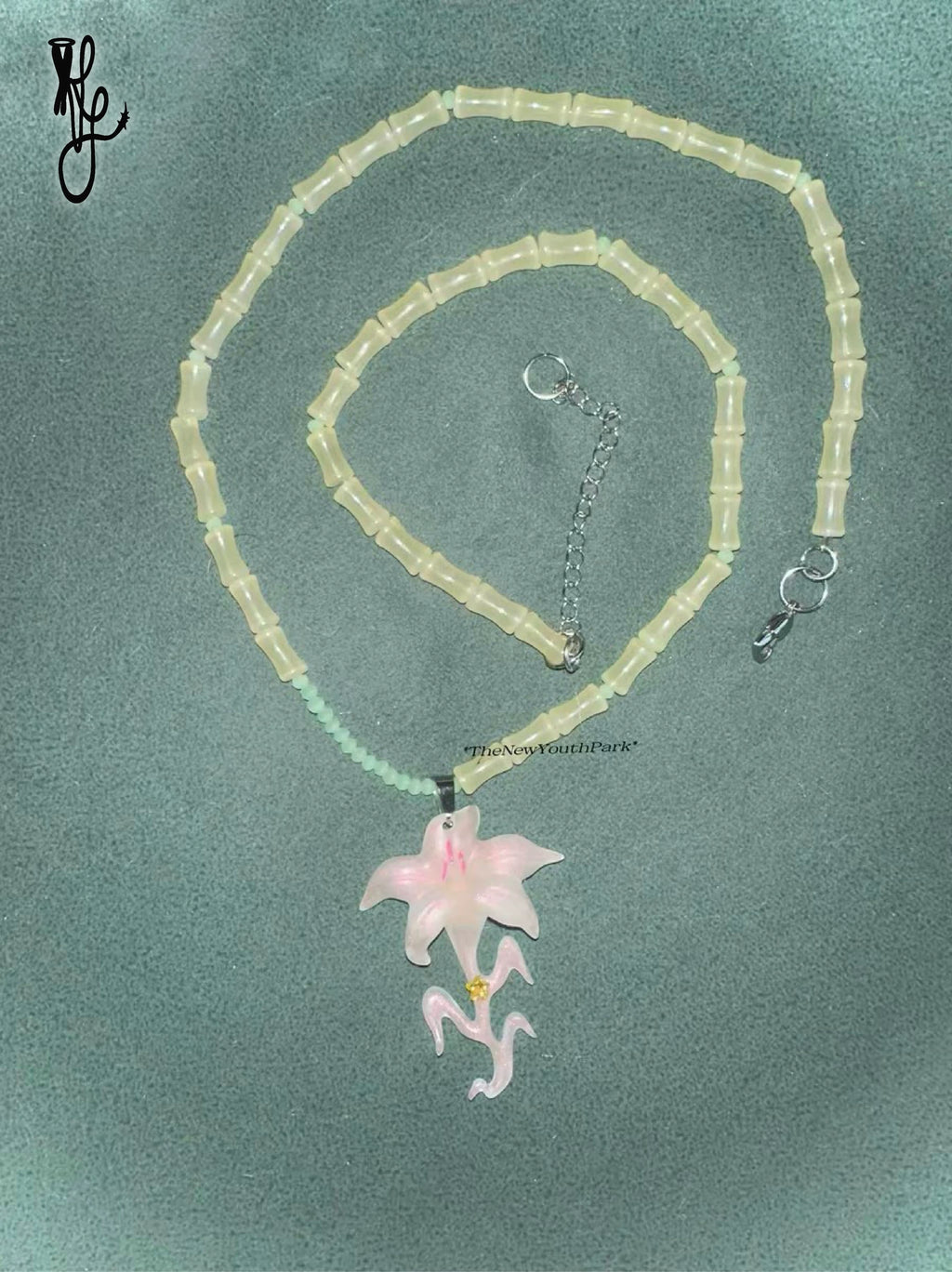 TheNewYouthPark Jade Inlaid Zircon Long Necklace