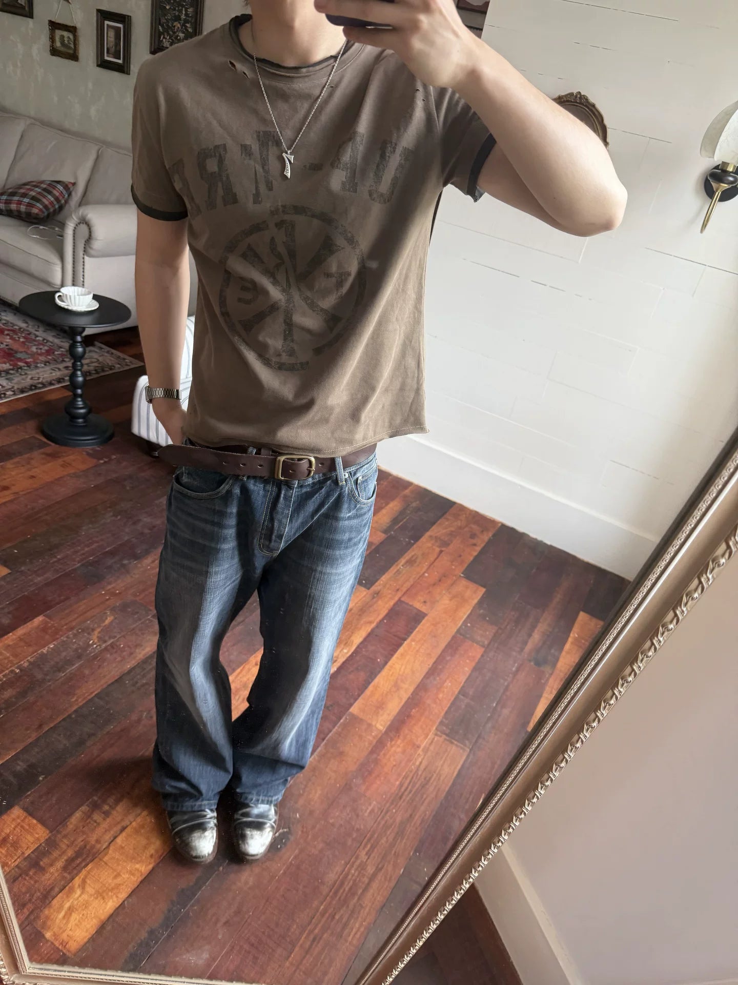 TREClub Retro Double Collar Fake Two Pieces Do Old Tee
