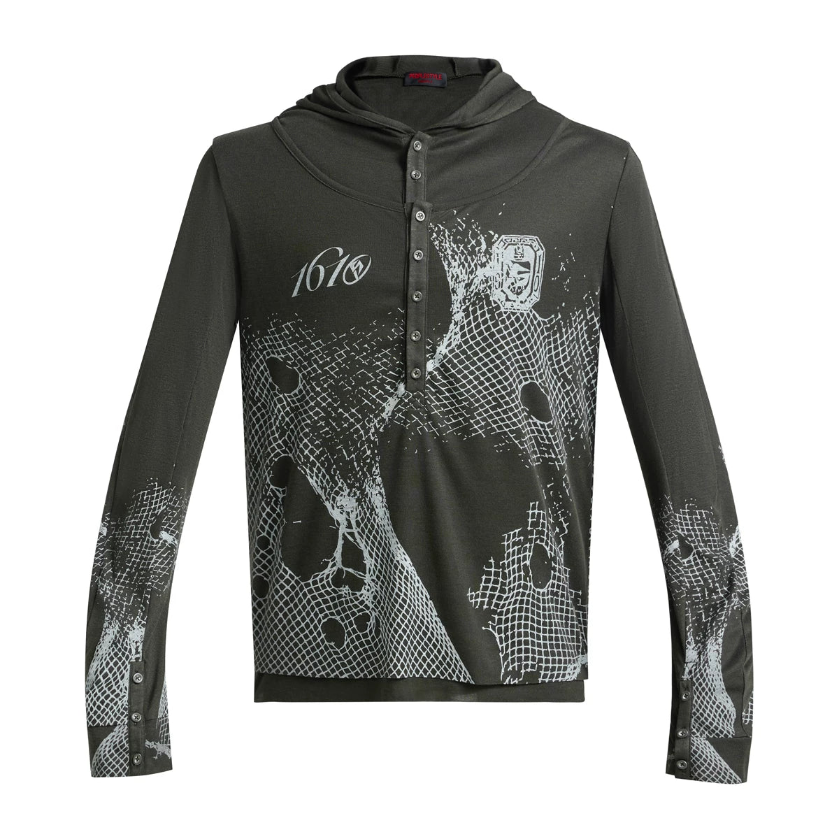 PEOPLESENSE Reticulated Slim-fit Fake Two-piece Hooded Long Sleeve