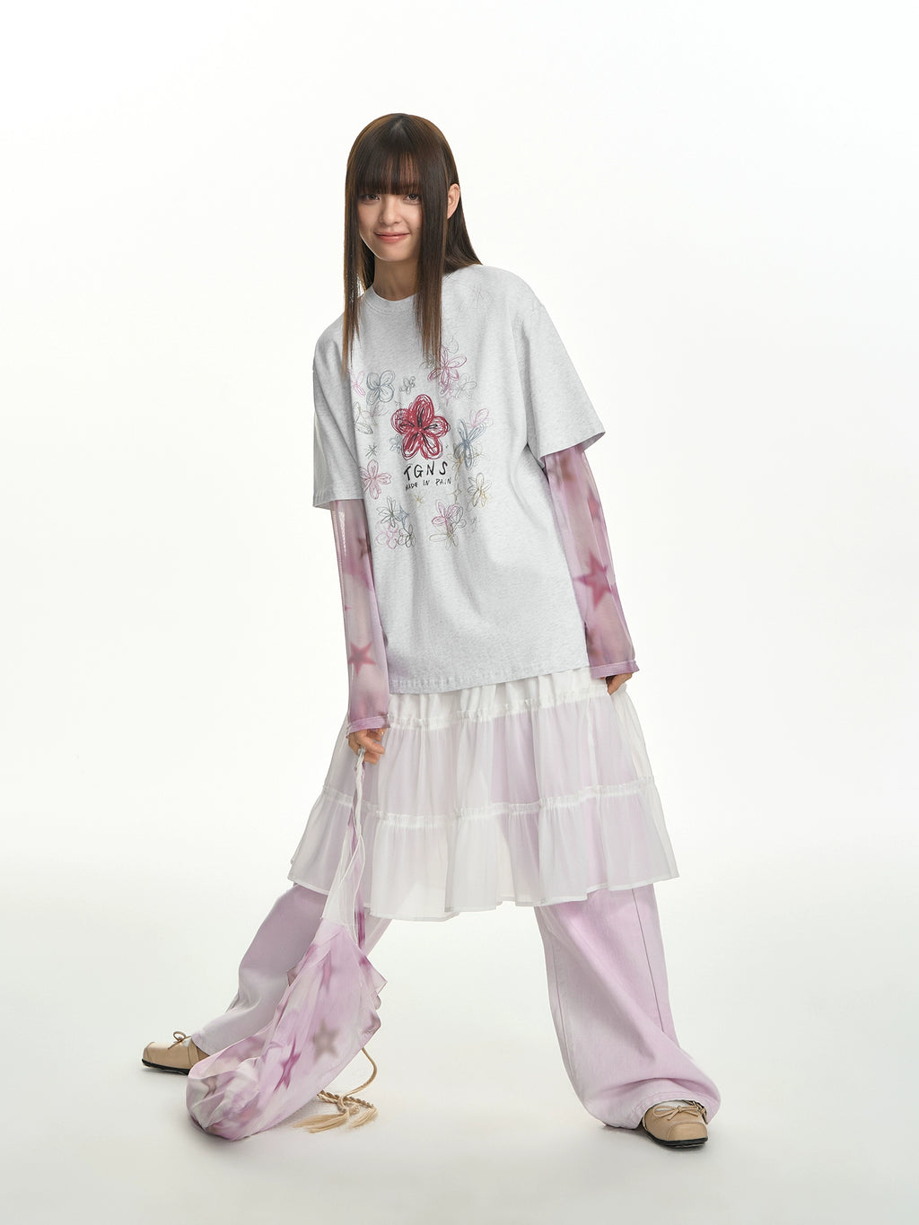 TGNS Retro Loose Heavy Hand Painted Flower Tee