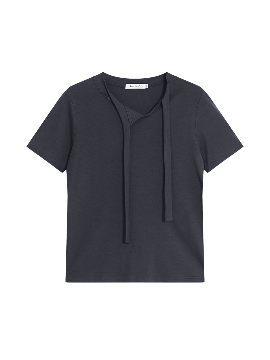 FUNKYFUN Lyocell Skin Fabric V-Neck Lace Tee