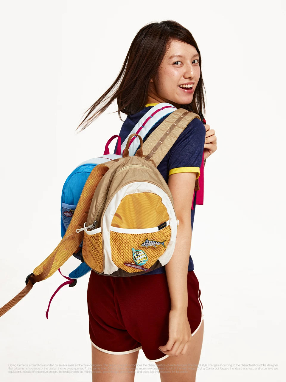 CryingCenter Contrast Pin Small Fish Embroidery Sports Backpack