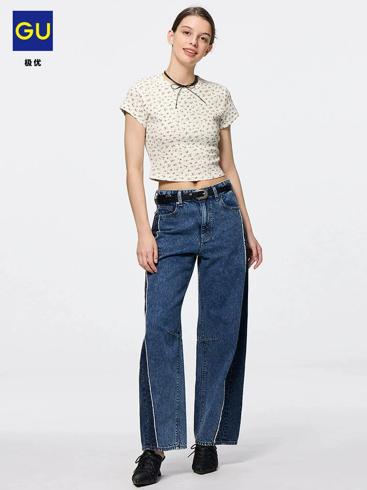 GU Color Matching Barrel Denim Scimitar Pants