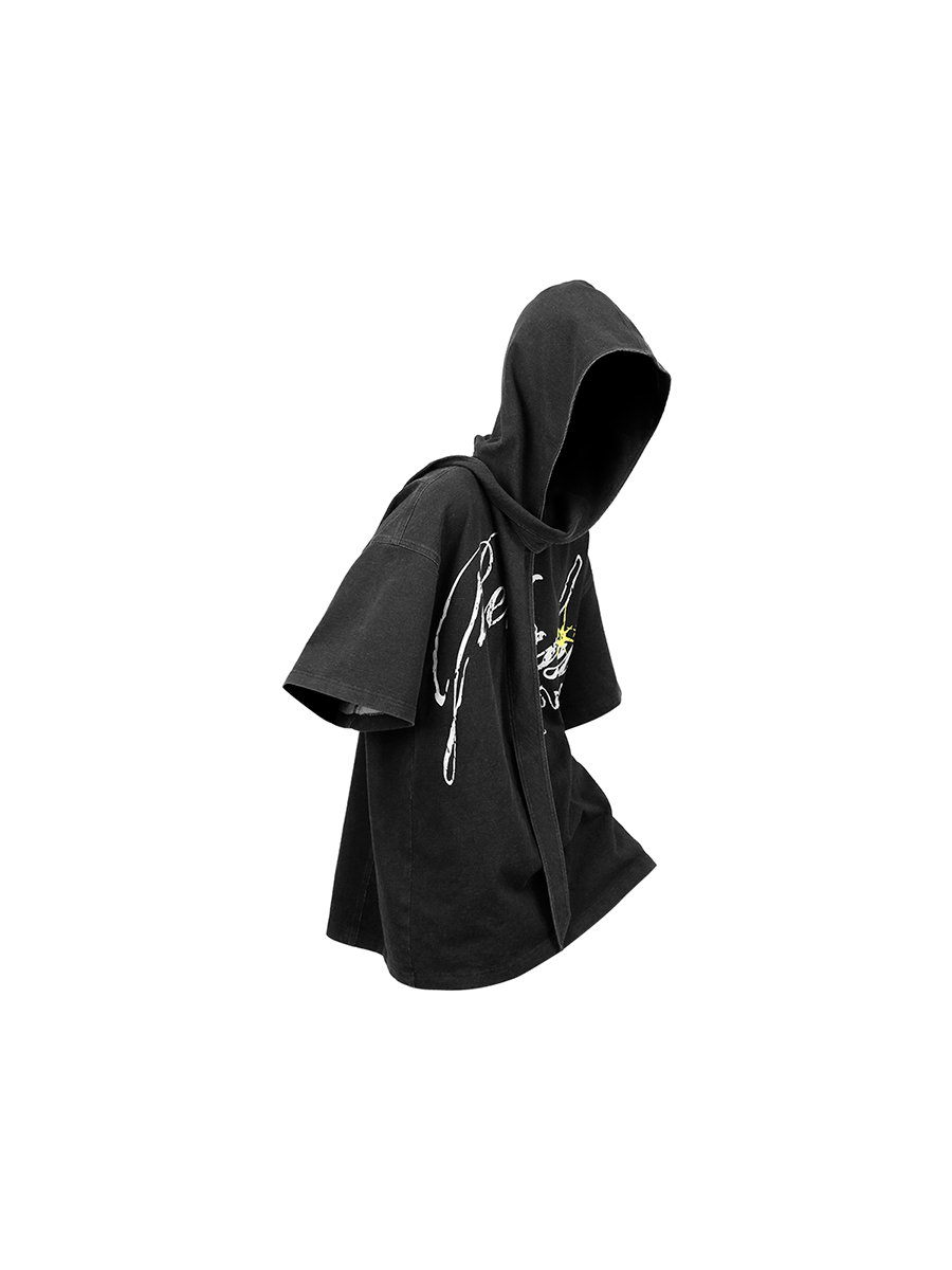RELABEL Removable Hood Round Neck Casual Tee