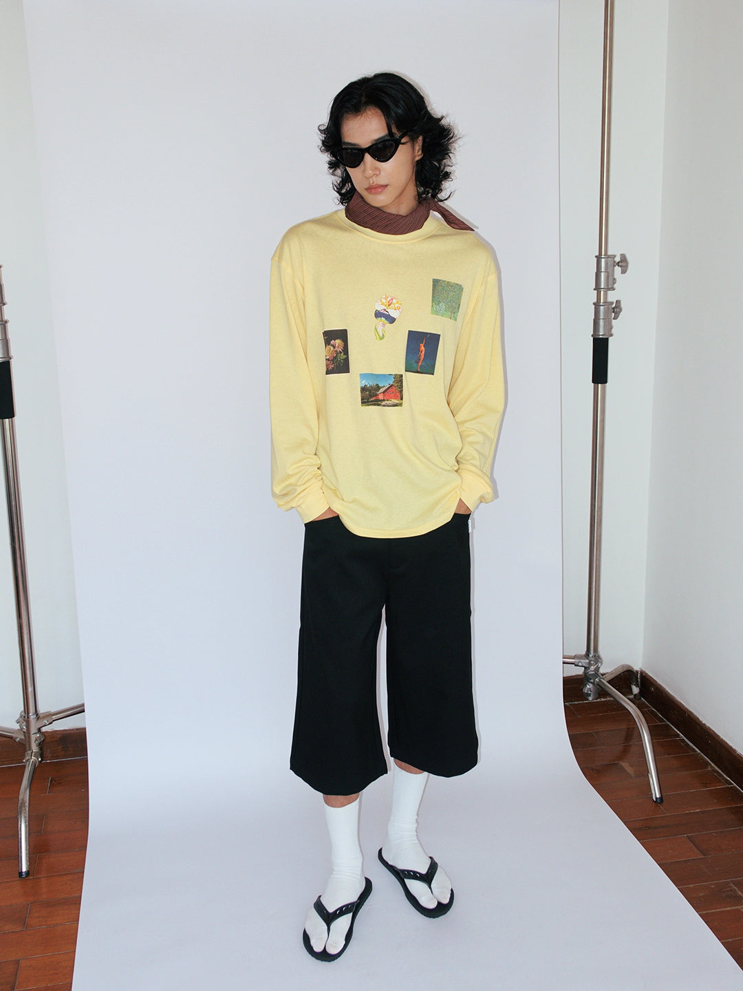 FUNKYFUN Plant Flower Collage Print Loose Long Sleeve