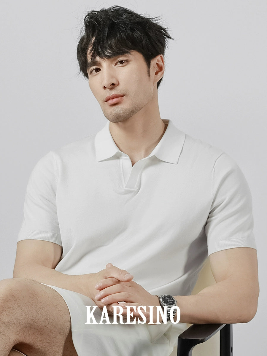KARESINO Casual Lapel Knitted Polo Shirt