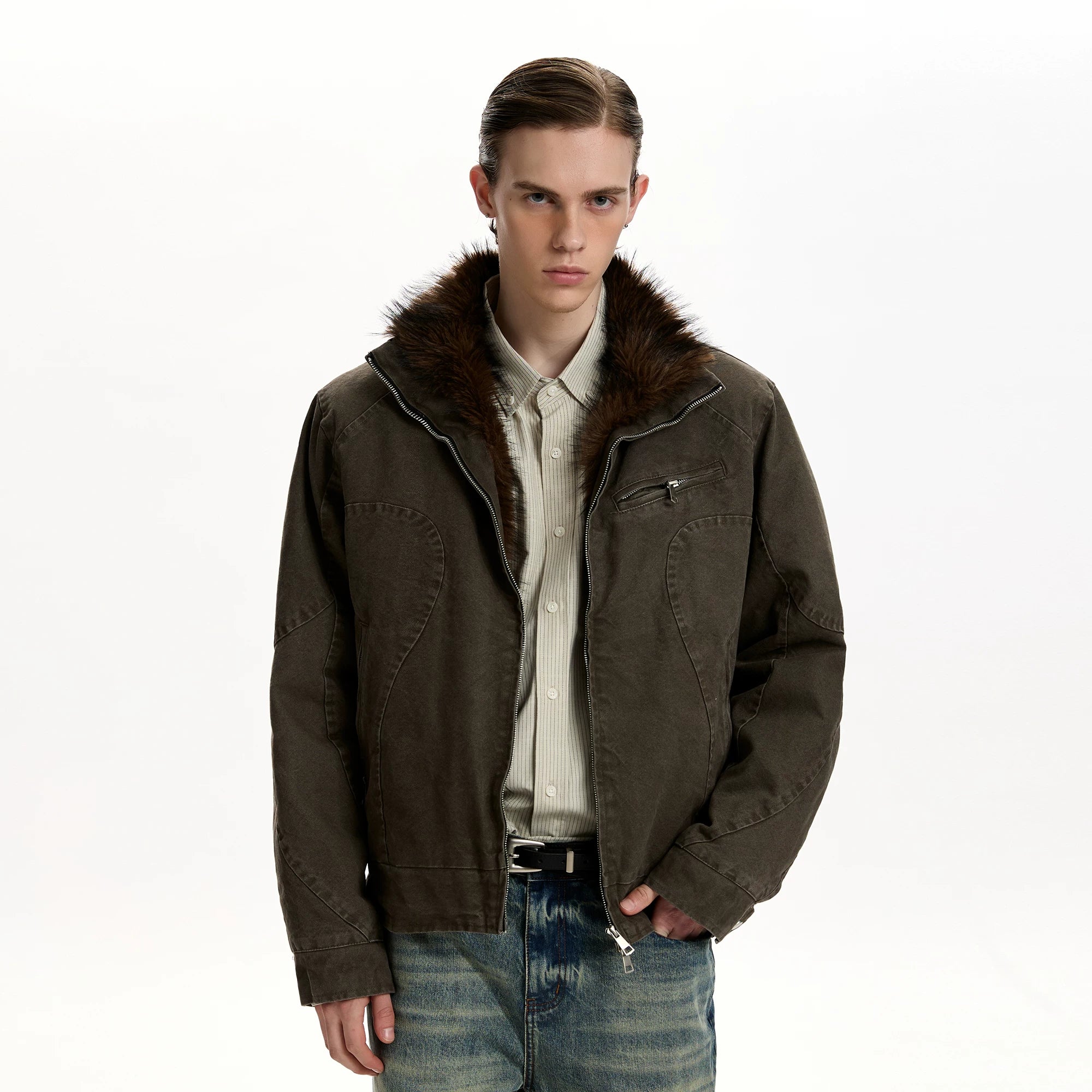 A PUEE Vintage Thickened Fleece Warm Short Jacket