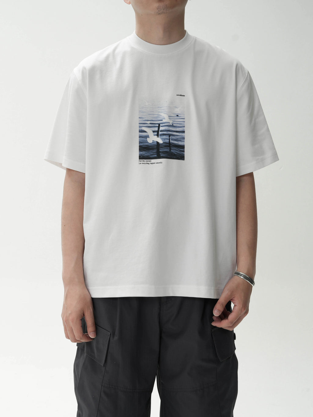 AWT Landscape Flying Bird Direct Injection Printing Loose TEE