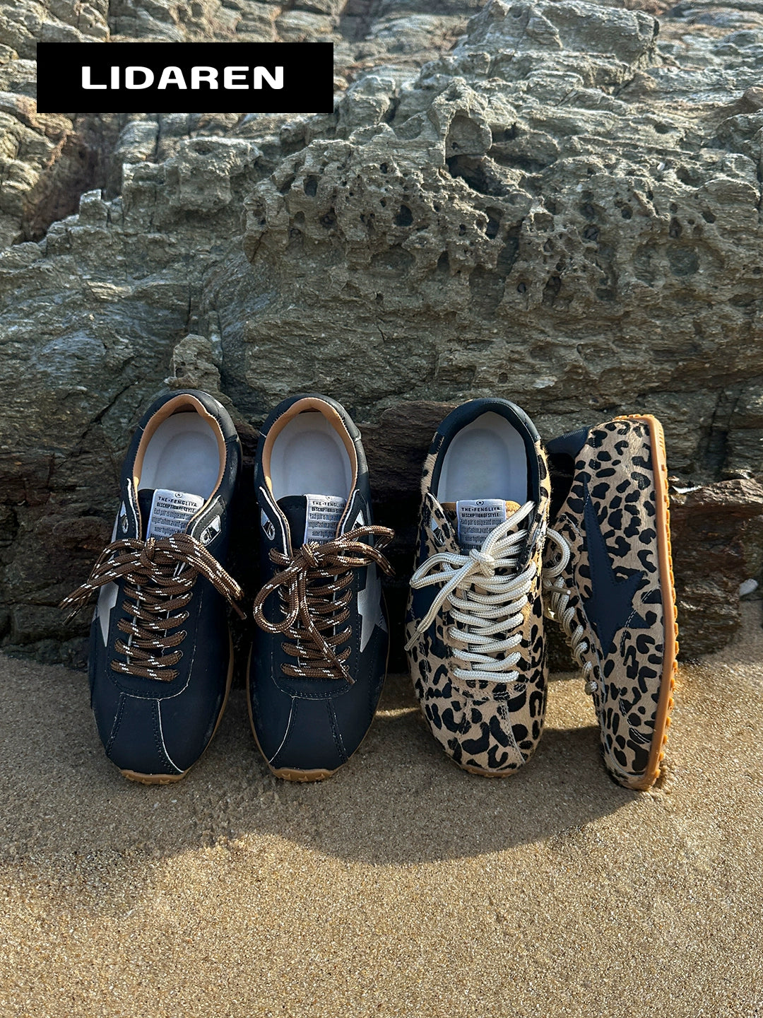 Lidaren Produced Leather Round Head Retro Casual Shoes