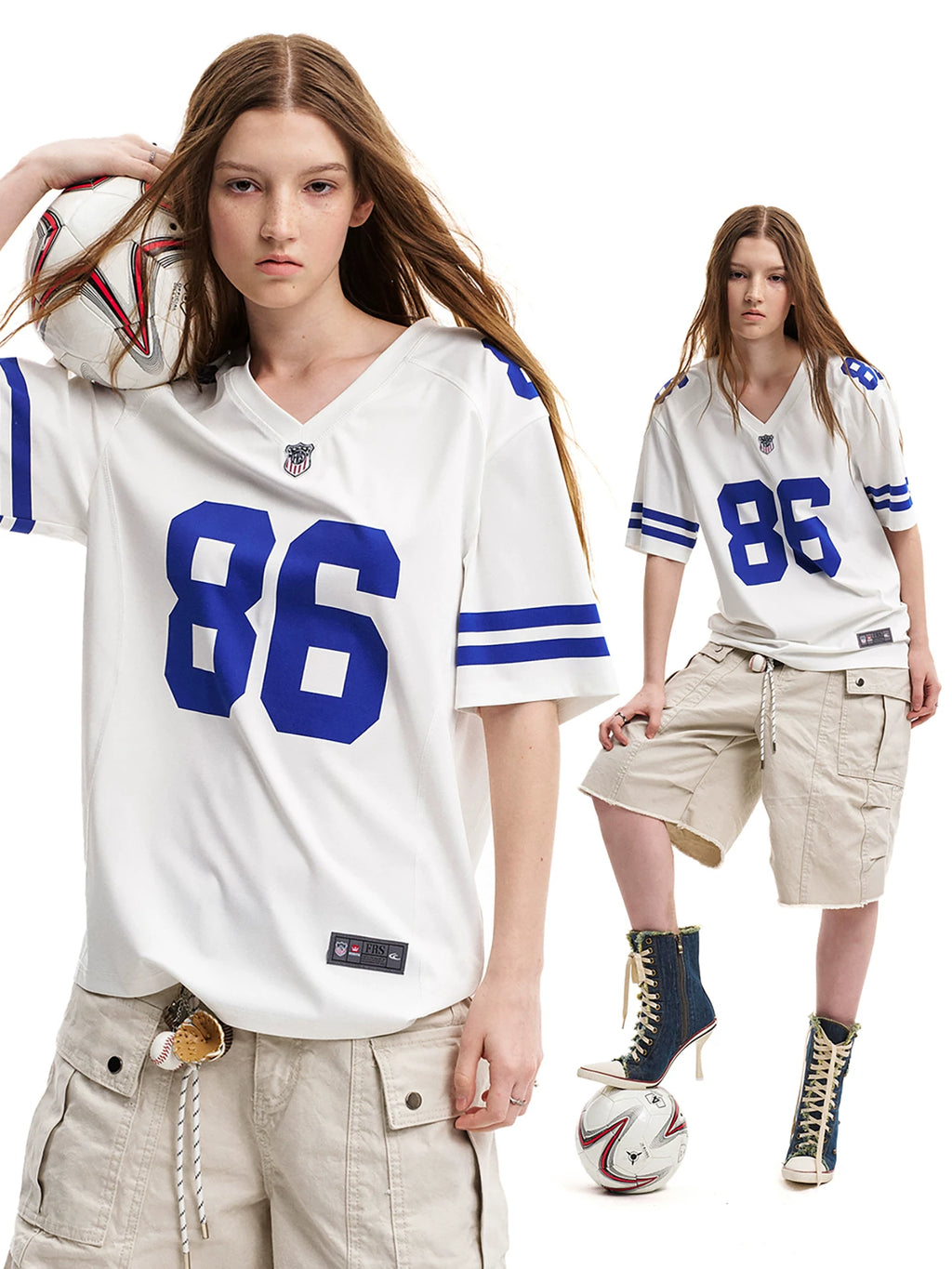 0123Start Retro V-neck Contrasting Loose Tee
