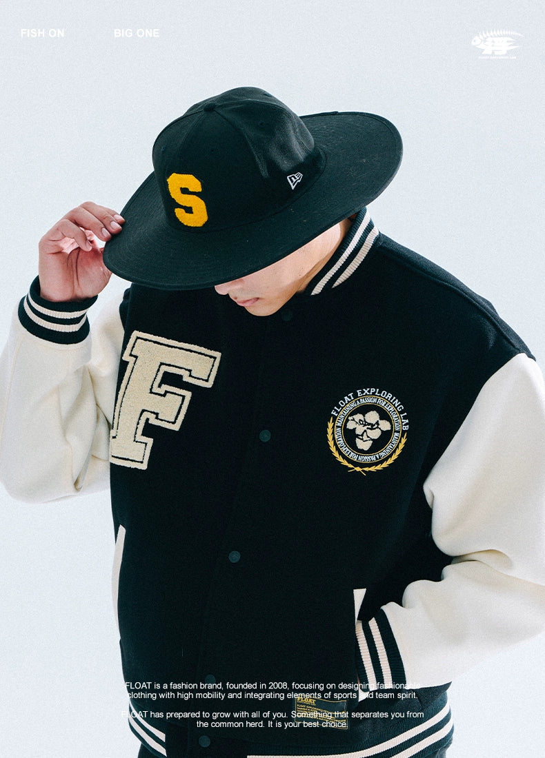 FLOAT Embroidered Contrasting Stitching Loose Baseball Jacket