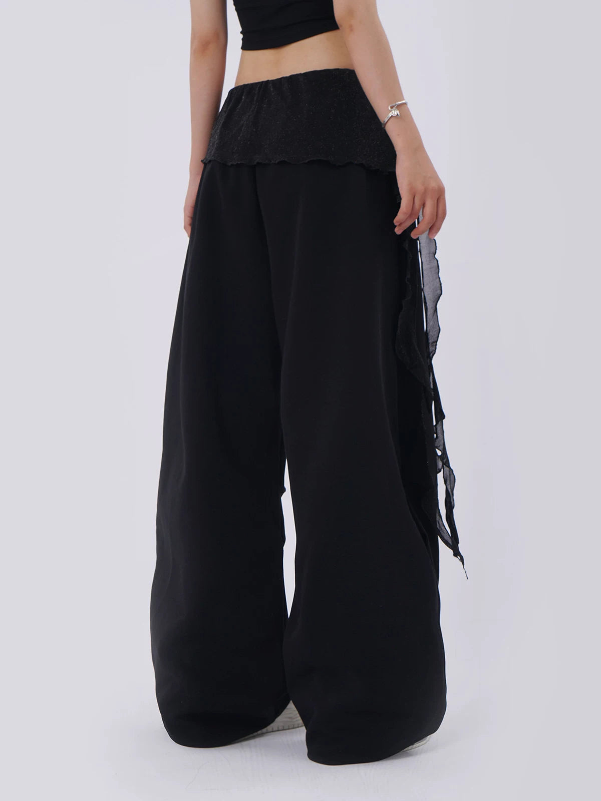 SAMUSAN Mesh Long Streamer Splicing Loose Wide-leg Pants