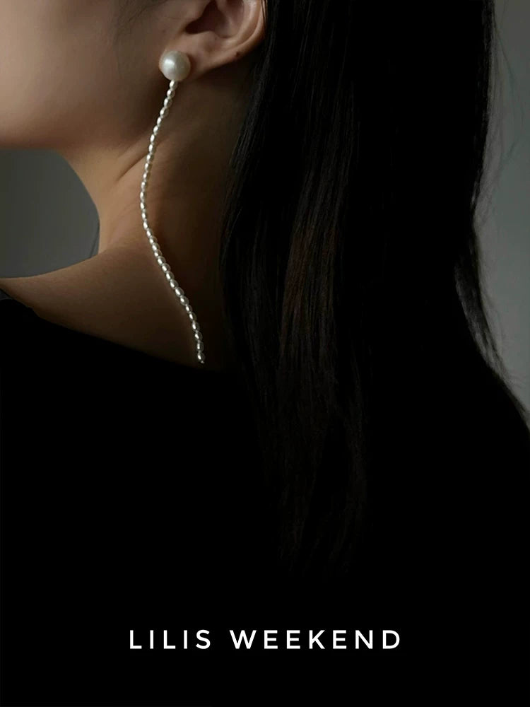 Lilis Weekend Freshwater Rice Pearl Silver Earrings