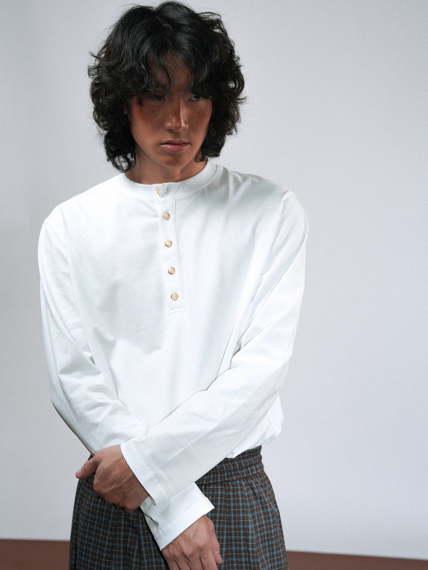 O3PARK Retro Casual Collarless Polo Shirt