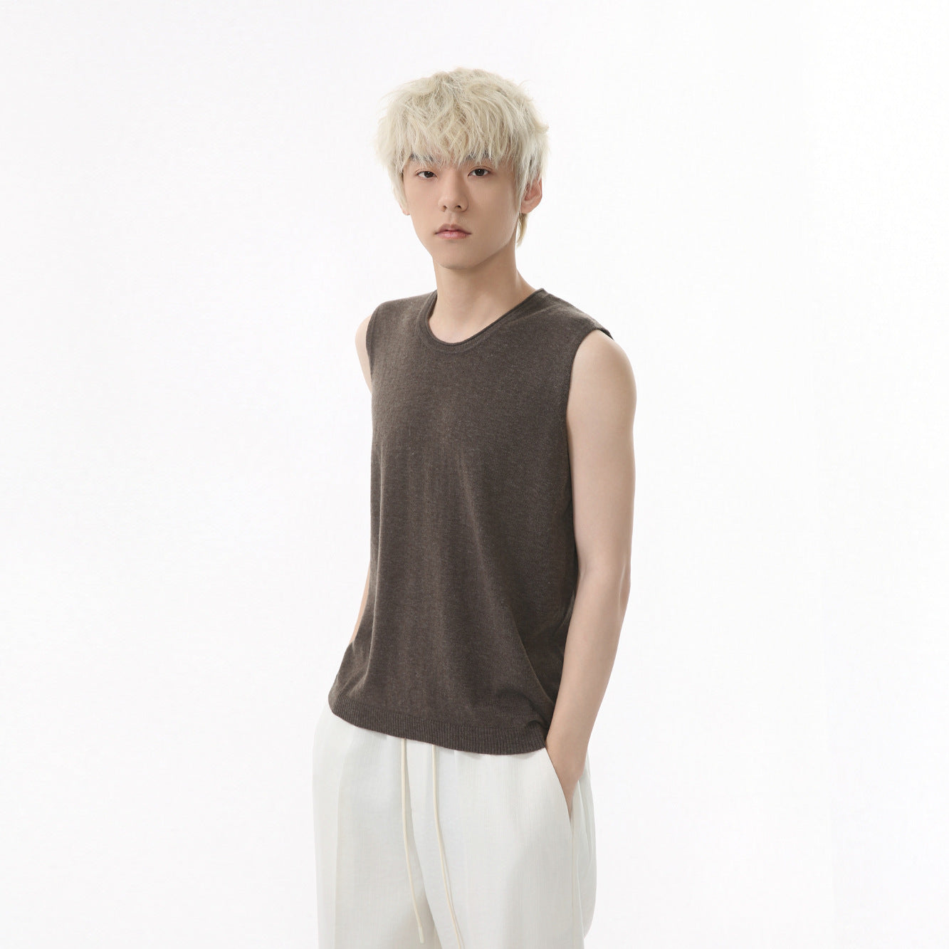 MTLCLOTHES Korean Round Neck Loose Sleeveless Knitted Vest