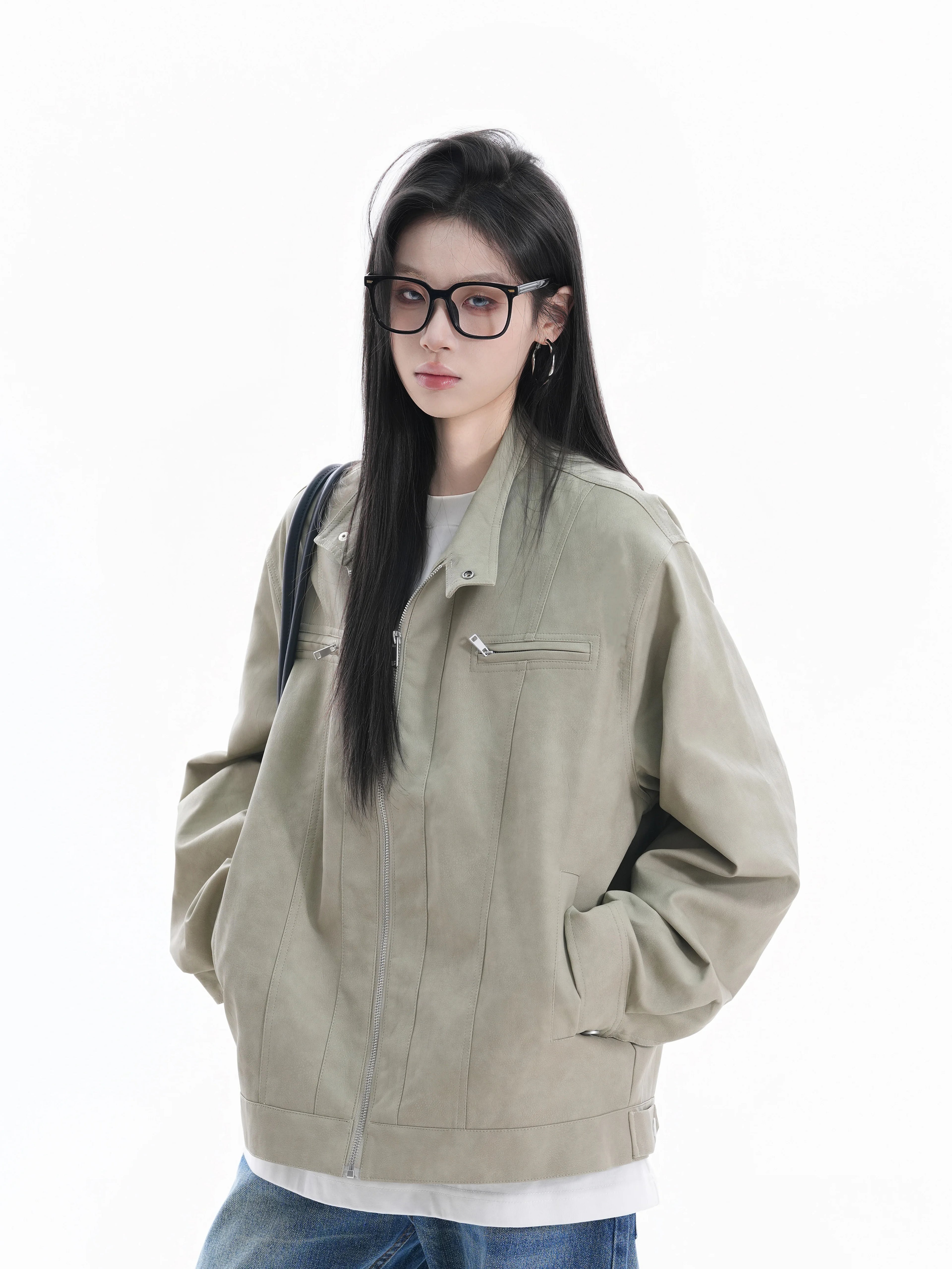 Zuocisankon High Texture Retro Ruffian Handsome Pu Leather Jacket