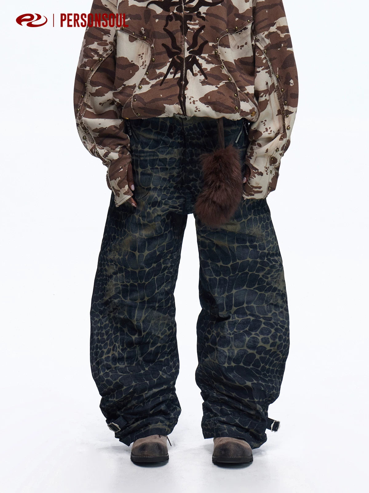 PERSONSOUL * Crocodile Wide-leg Jeans