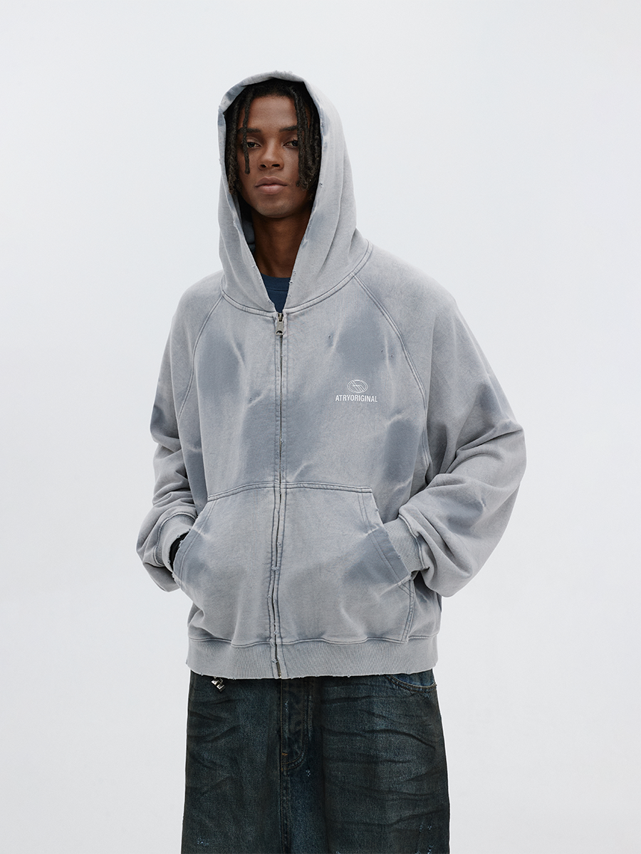 ATRY Water Ripple Washed Old Printed Hooded Jacket