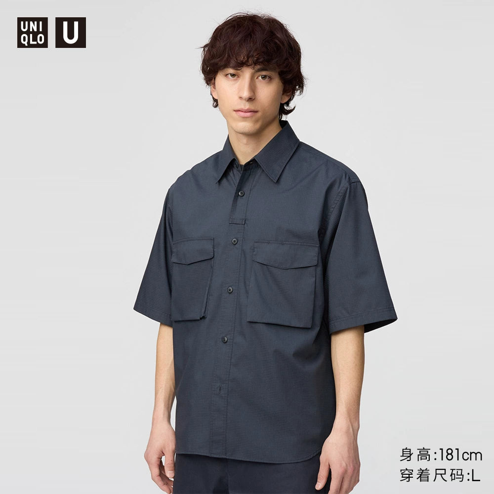 Uniqlo U series cooperative/men's and women's casual shirts/short-sleeved shirts loose tooling style 481220