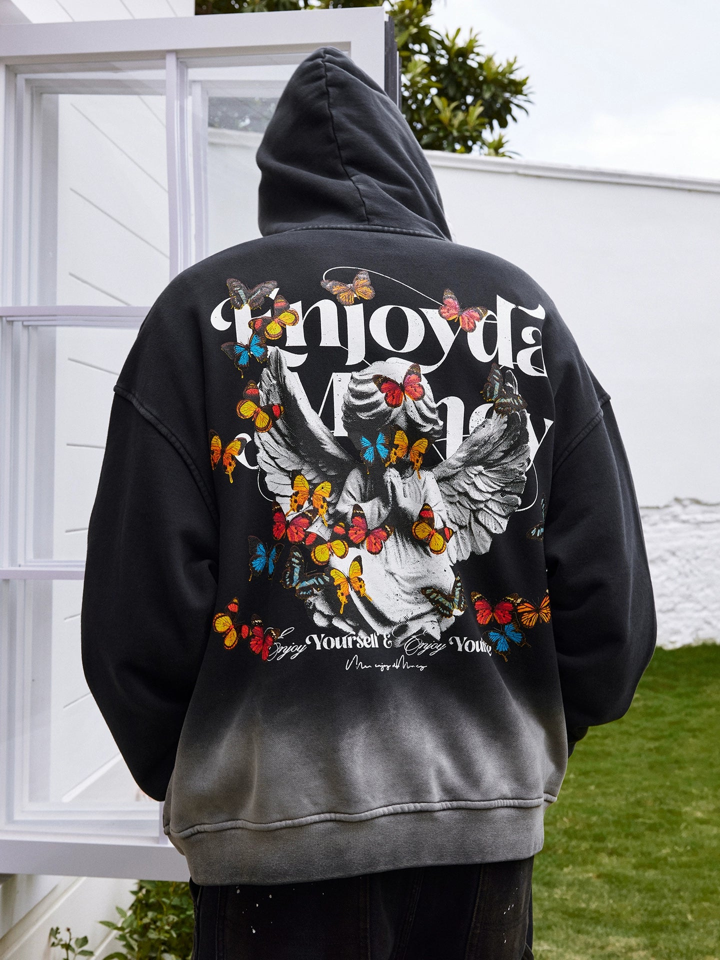 MEDM Angel Butterfly Print Casual Hooded Sweater