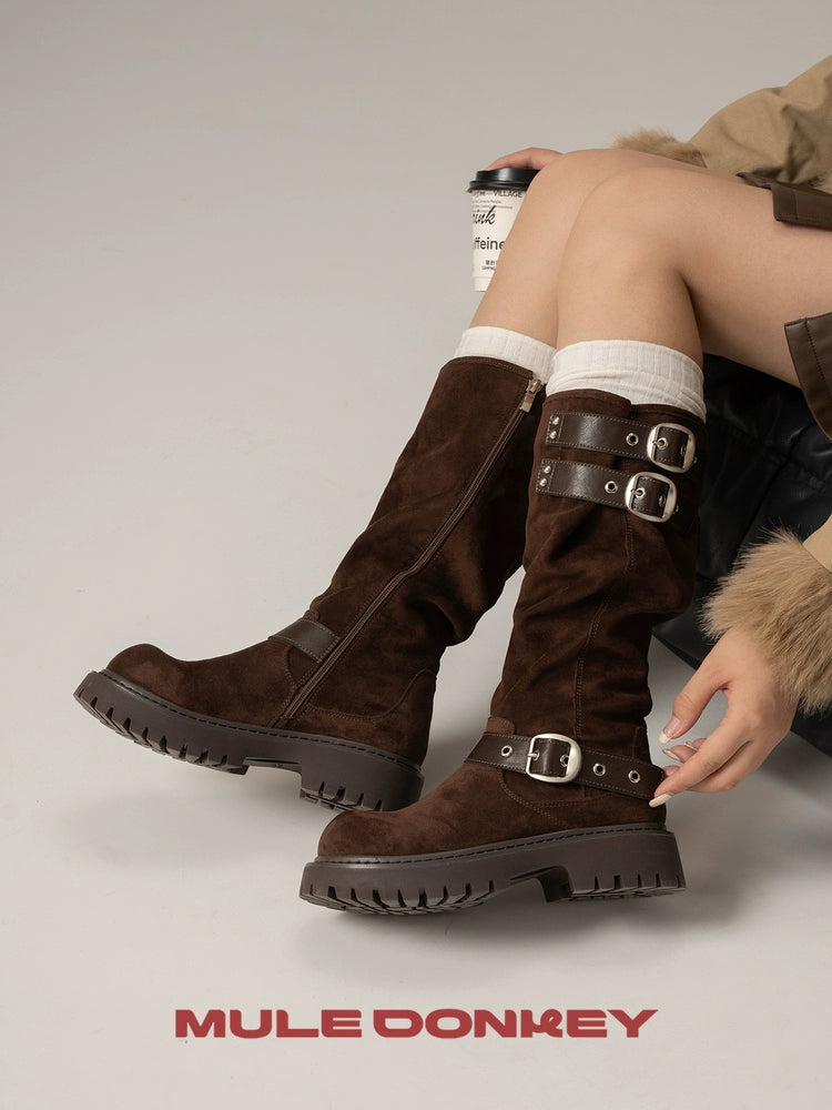Donkey Suede Over Knee Belt Buckle Western Boots