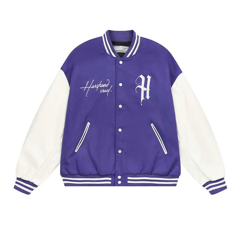 Harshandcruel Vintage Hip Hop Embroidered Baseball Jacket