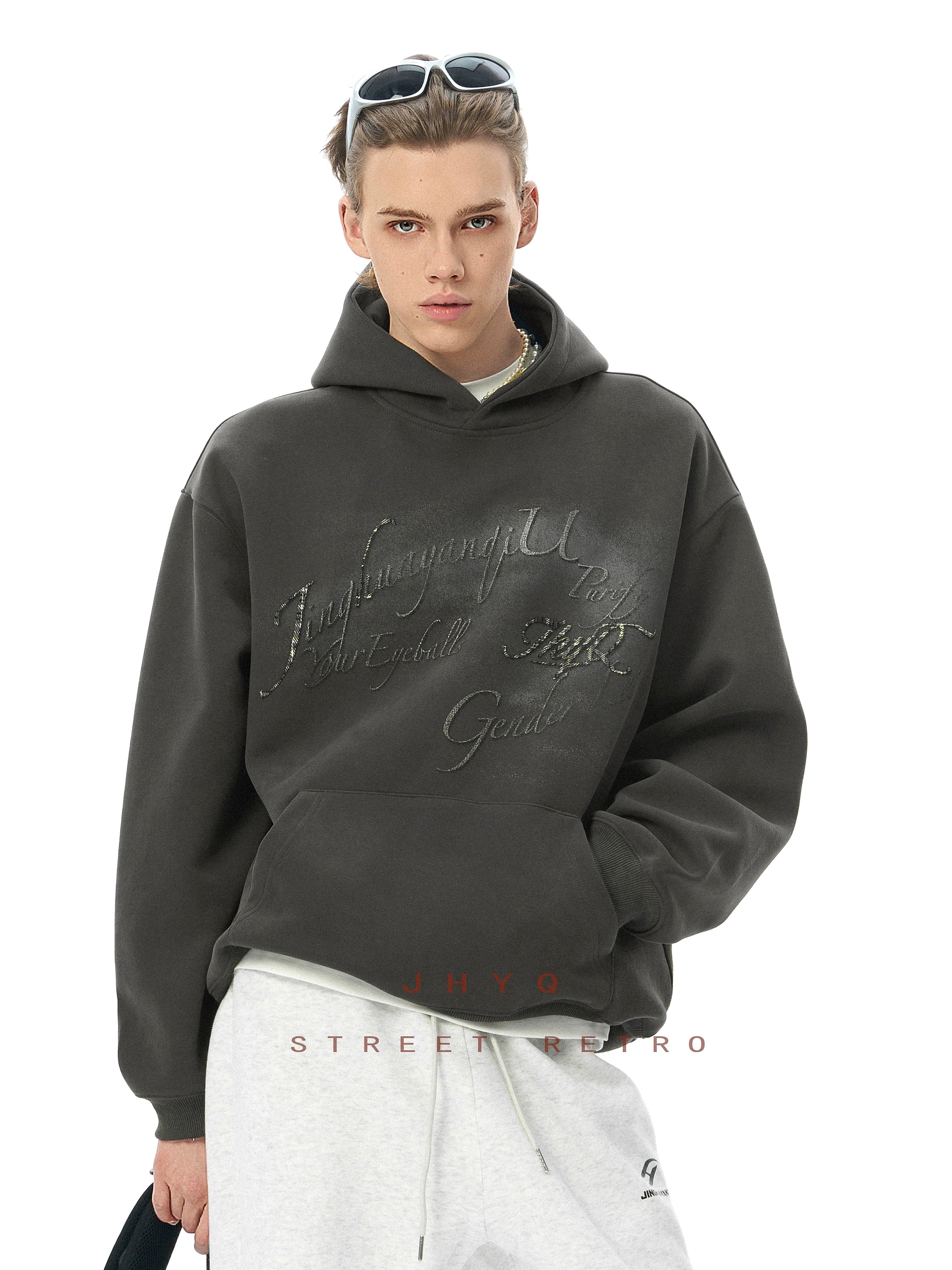 JHYQ Retro Letter Print Loose Hoodie