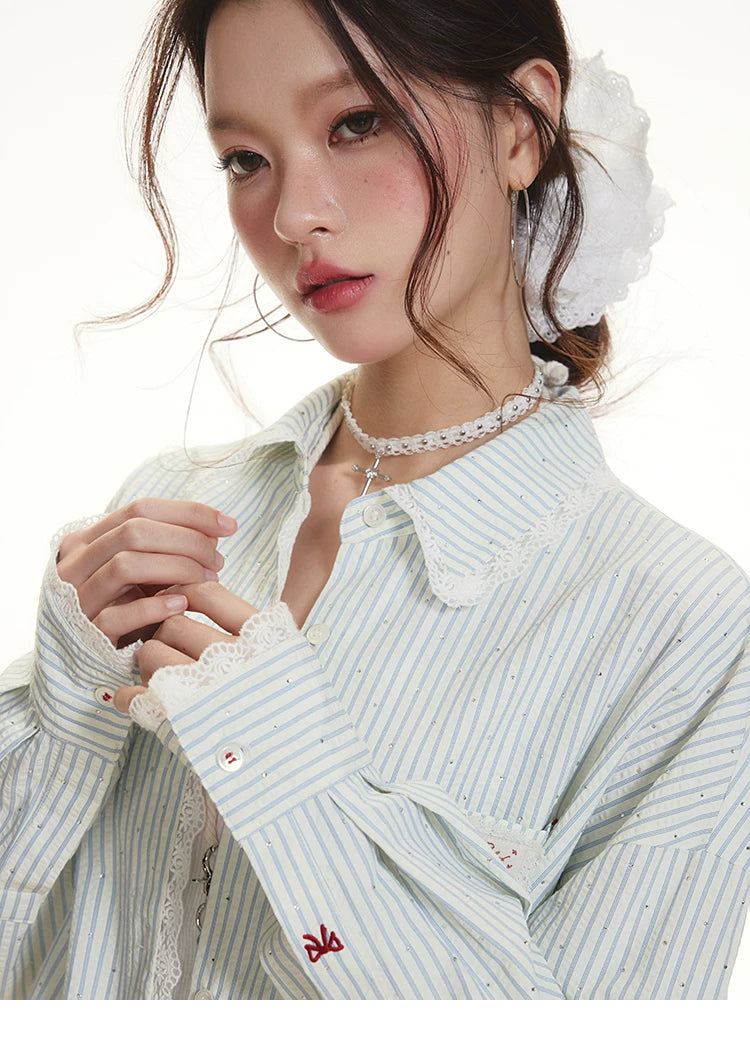 IMONE Hot Diamond Lace Striped Shirt