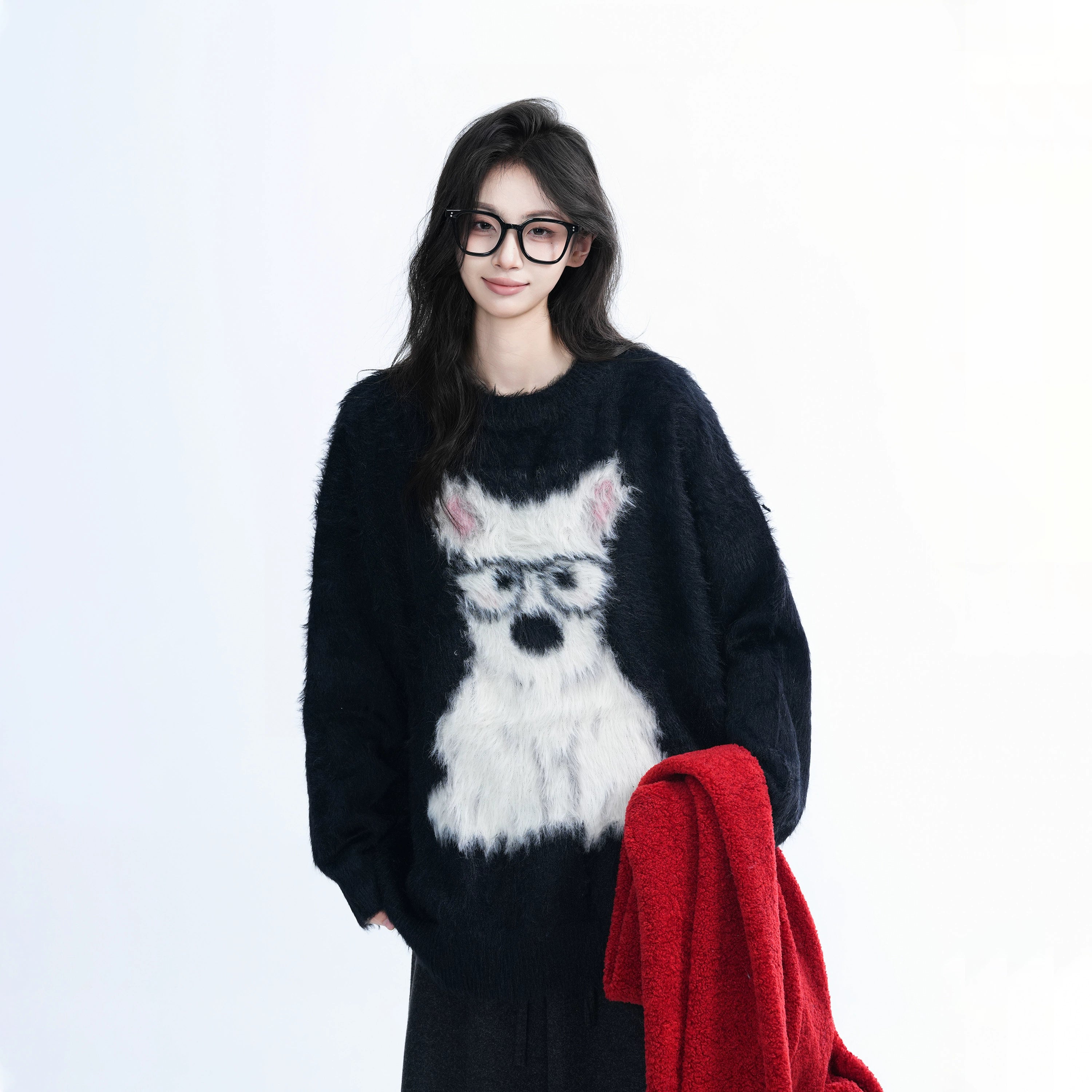 Zuocisankon Cute Puppy Jacquard Soft Waxy Knitted Sweater